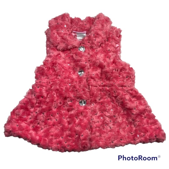 NWOT Young Hearts Pink Fuzzy Sequins Vest Size 3T - Picture 1 of 6